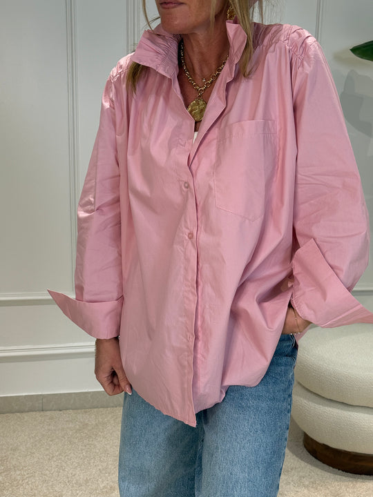 Chemise coton uni col volant 15077
