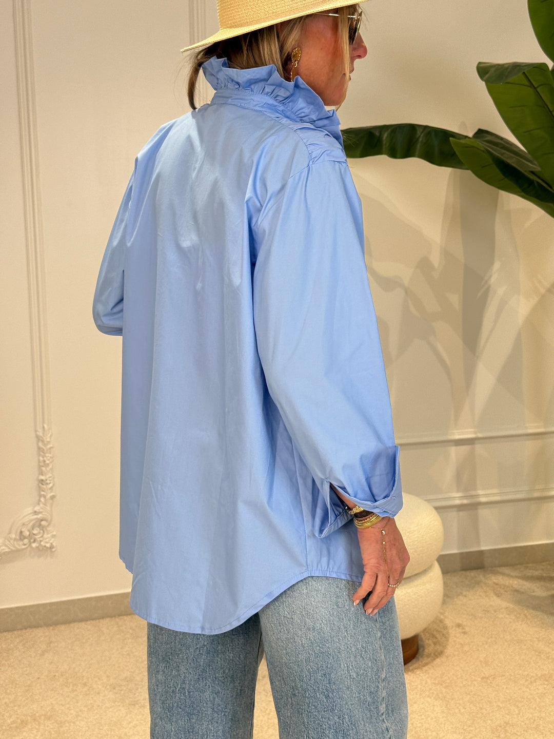 Chemise coton uni col volant 15077