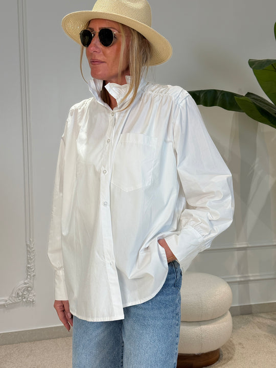 Chemise coton uni col volant 15077