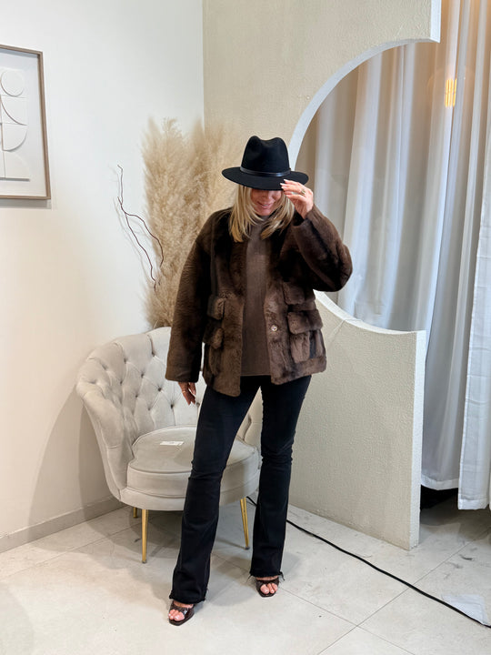 Veste fourrures poches choco 202217