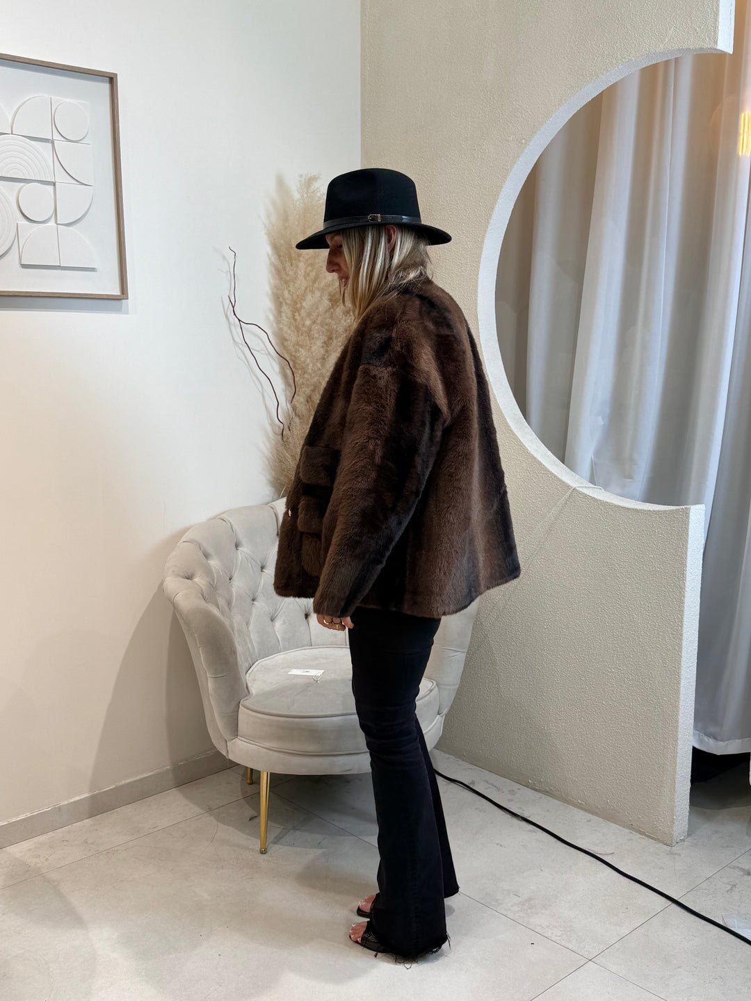 Veste fourrures poches choco 202217