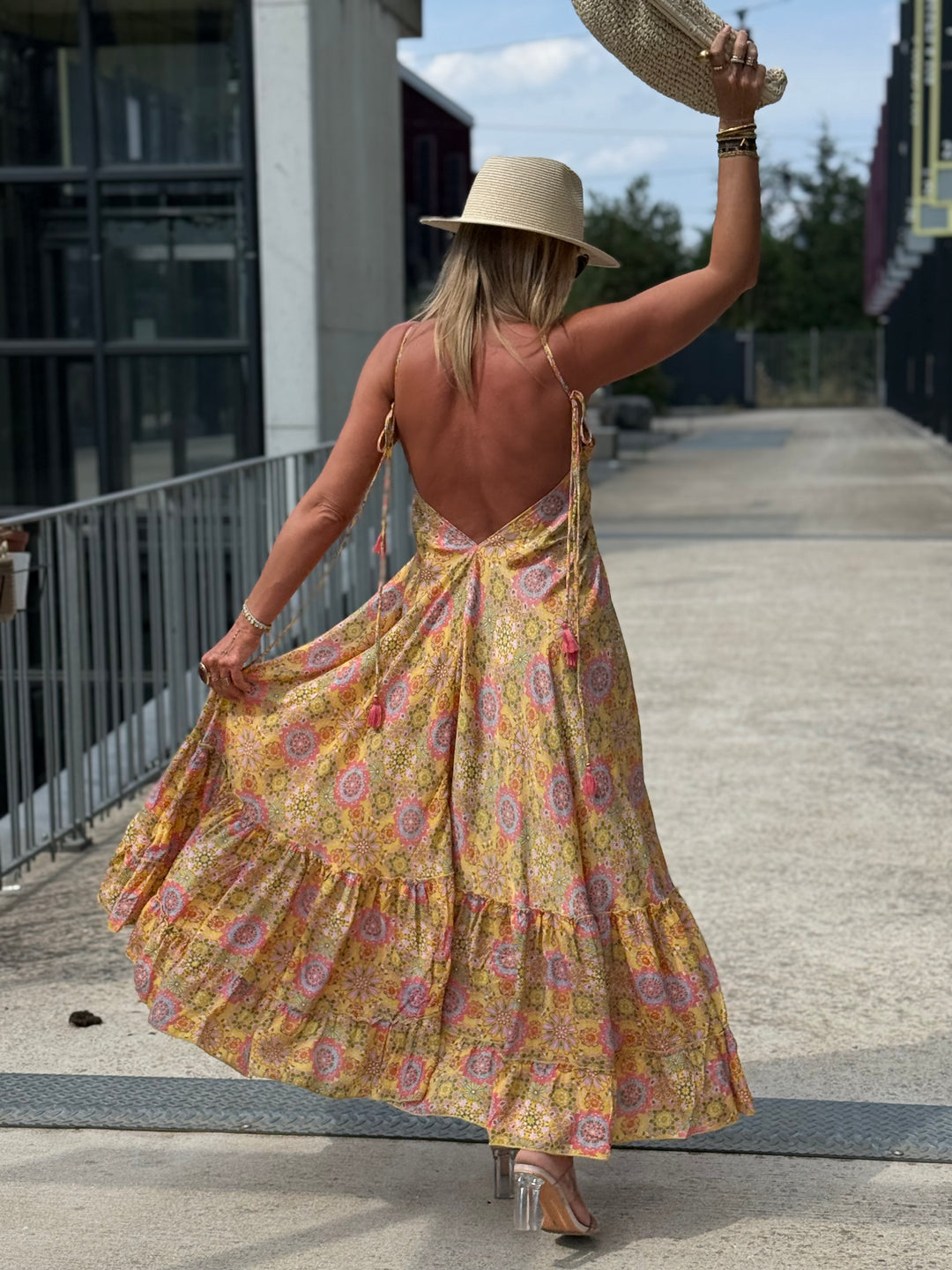 Robe imprimée dos nu Jaune 165-505