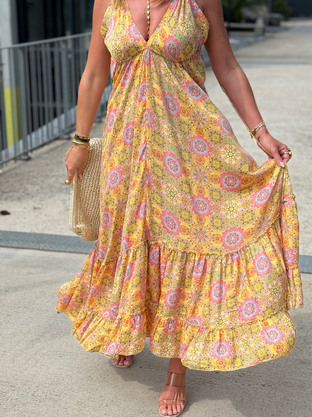 Robe imprimée dos nu Jaune 165-505