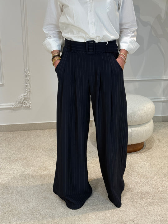 Pantalon palazzo rayure bleu marine
