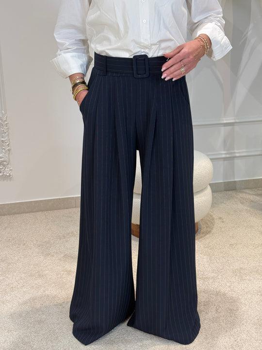 Pantalon palazzo rayure bleu marine