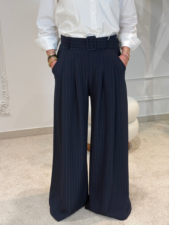 Pantalon palazzo rayure bleu marine