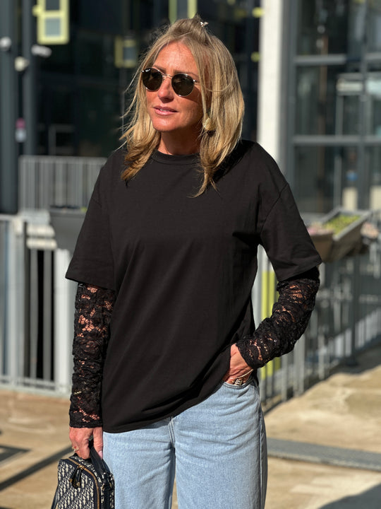 T-shirt manches dentelles