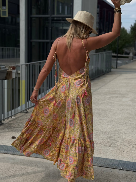 Robe imprimée dos nu Jaune 165-505