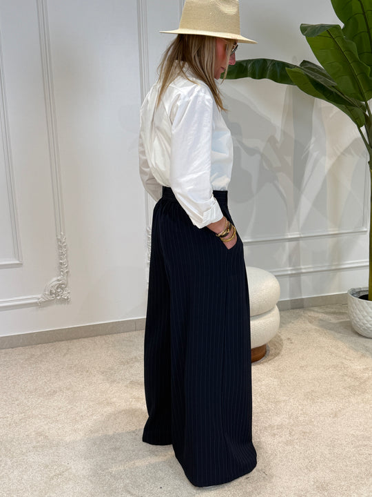 Pantalon palazzo rayure bleu marine