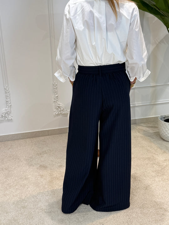 Pantalon palazzo rayure bleu marine