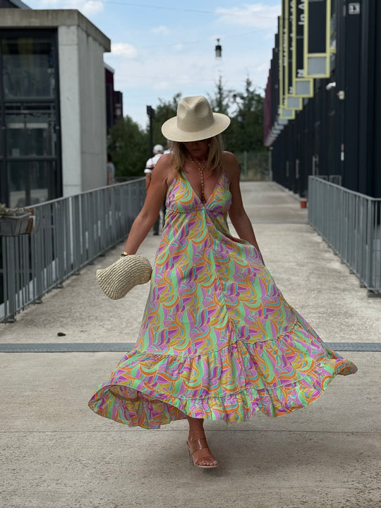 Robe imprimée dos nu Vert/Lila 165-s13
