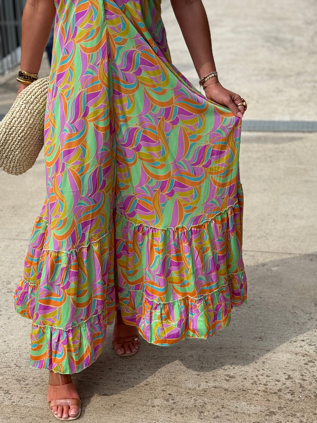 Robe imprimée dos nu Vert/Lila 165-s13