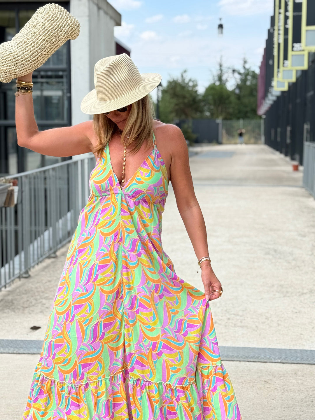 Robe imprimée dos nu Vert/Lila 165-s13