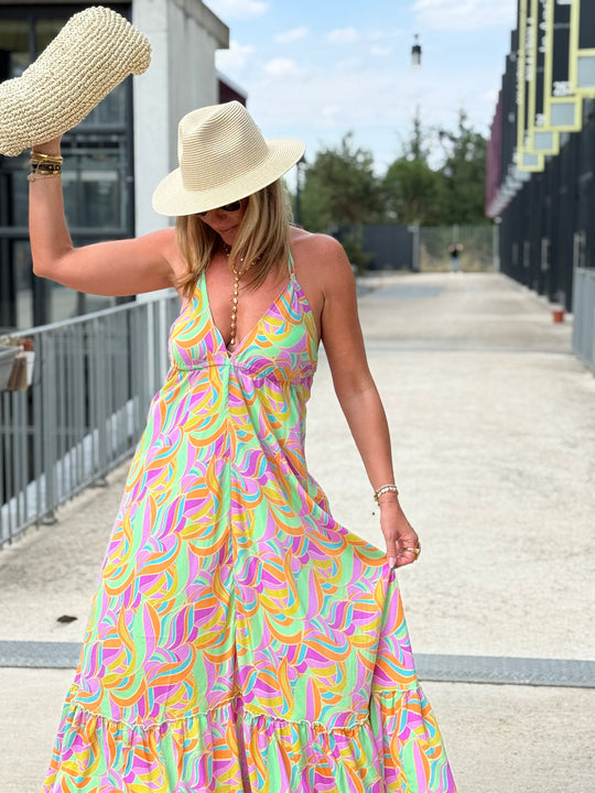 Robe imprimée dos nu Vert/Lila 165-s13