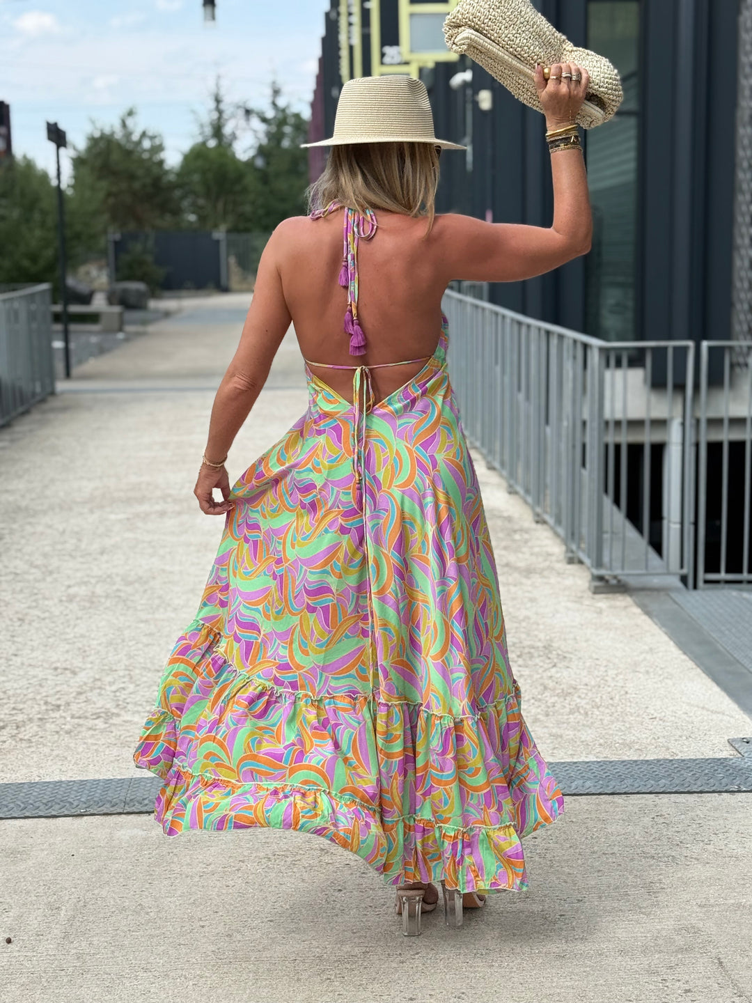 Robe imprimée dos nu Vert/Lila 165-s13