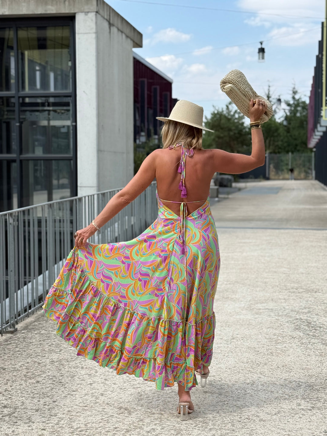 Robe imprimée dos nu Vert/Lila 165-s13