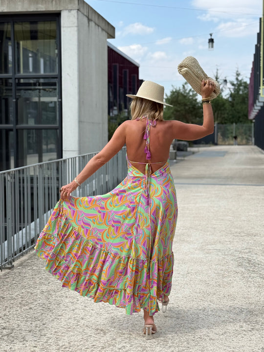 Robe imprimée dos nu Vert/Lila 165-s13