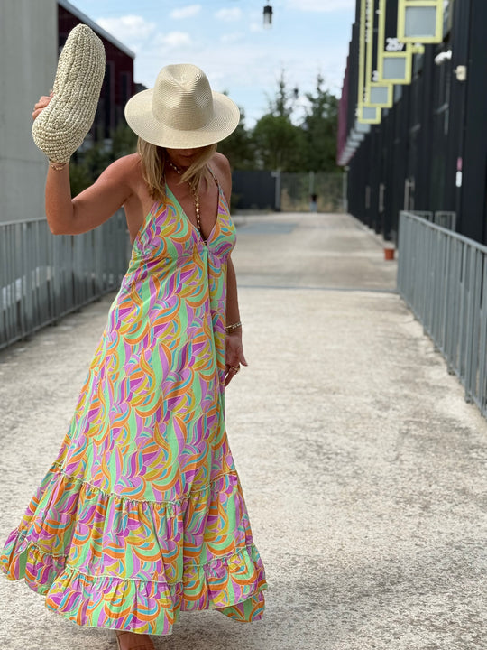 Robe imprimée dos nu Vert/Lila 165-s13
