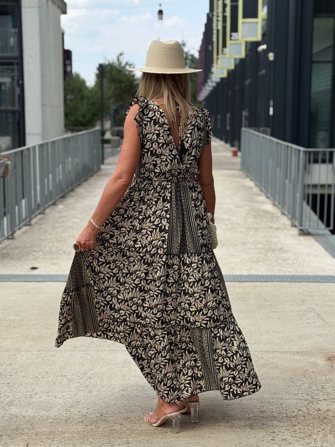 Robe imprimée col croisé Noir 1537-01