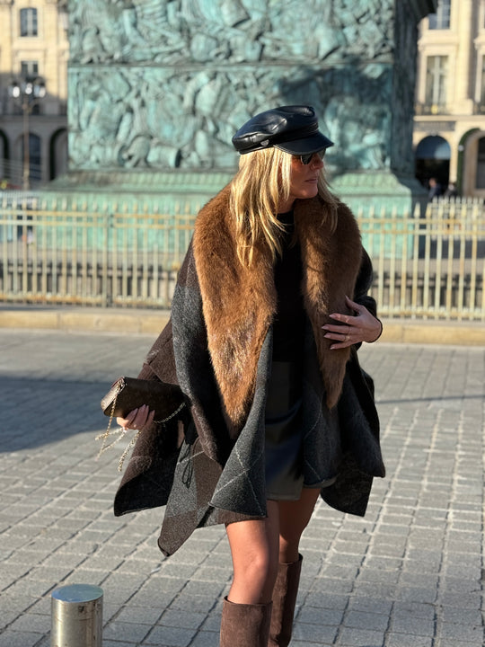 Cape fourrure carreaux gris 98825