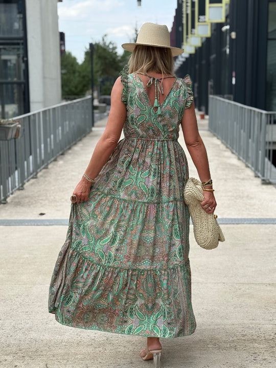 Robe imprimée col croisé Vert 1537-30