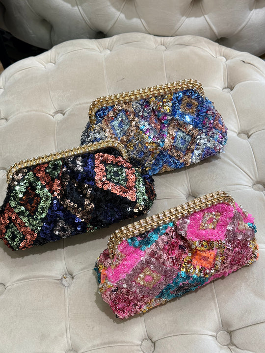 Pochette perles brillant multicolore