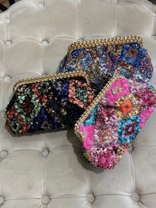 Pochette perles brillant multicolore