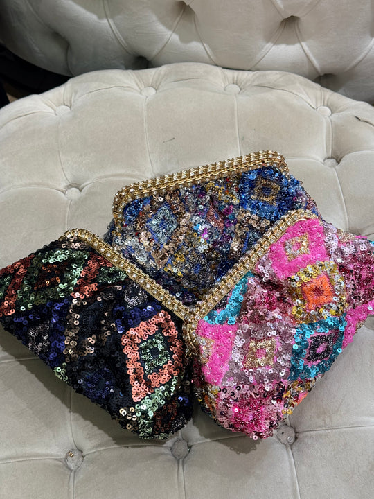 Pochette perles brillant multicolore