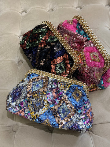 Pochette perles brillant multicolore