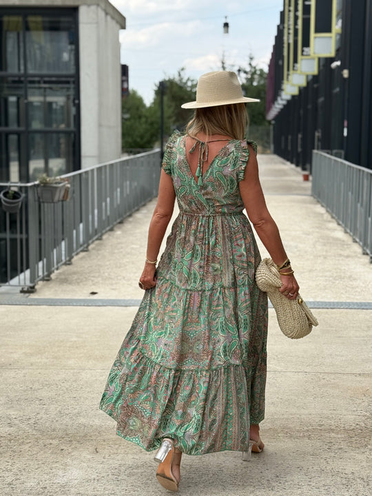 Robe imprimée col croisé Vert 1537-30