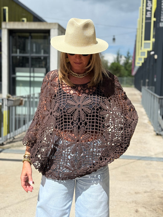 Top crochet CHOCO grosses fleurs 8050