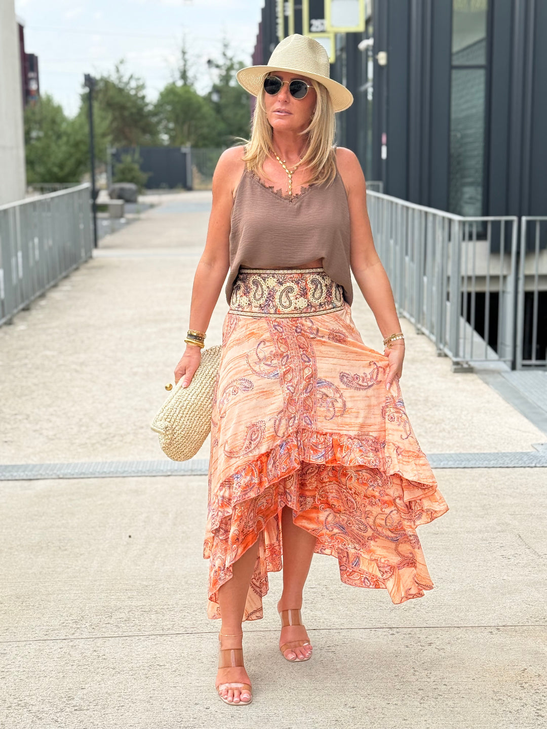 Jupe imprimé orange 11048