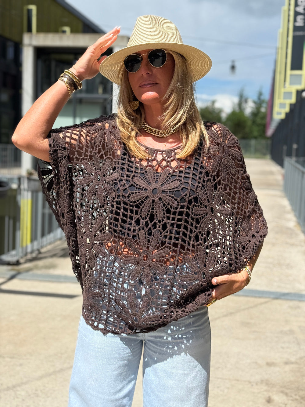 Top crochet CHOCO grosses fleurs 8050