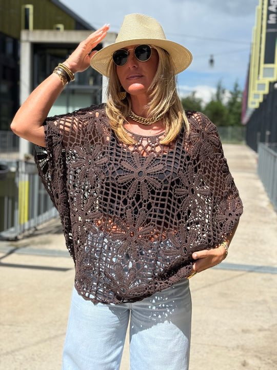 Top crochet CHOCO grosses fleurs 8050