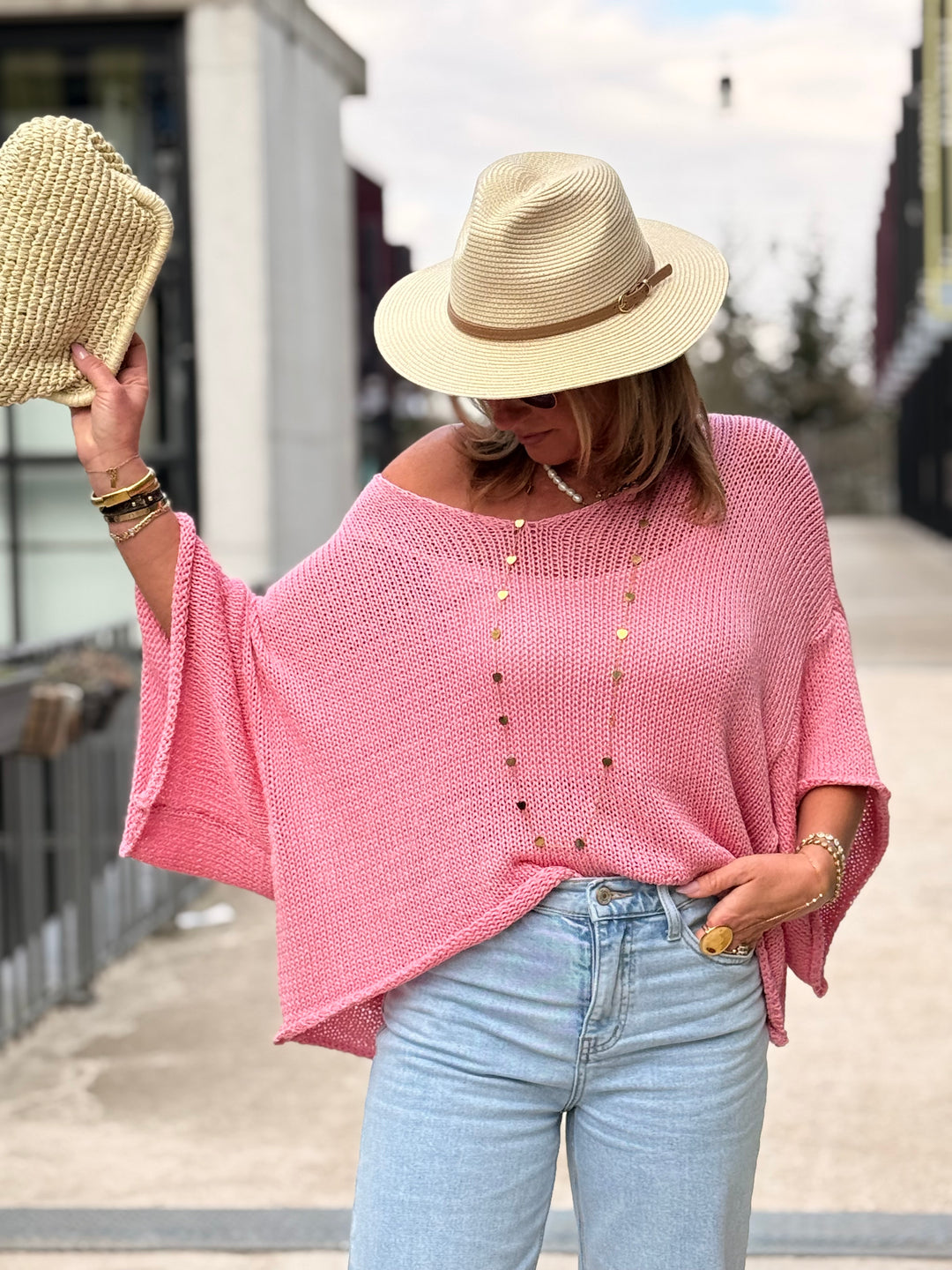 Pull maille rose
