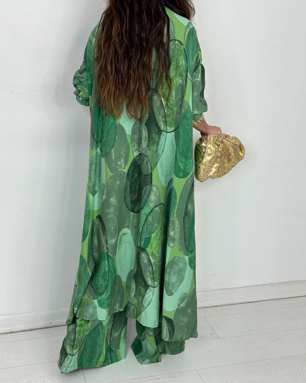Ensemble robe + pantalon fleuri Vert  023