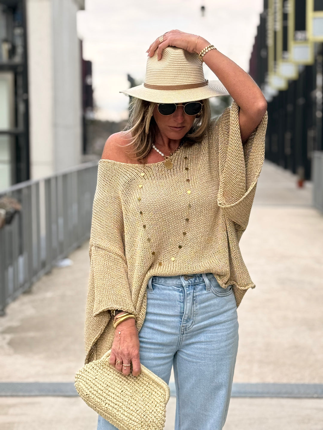 Pull maille doré 98927