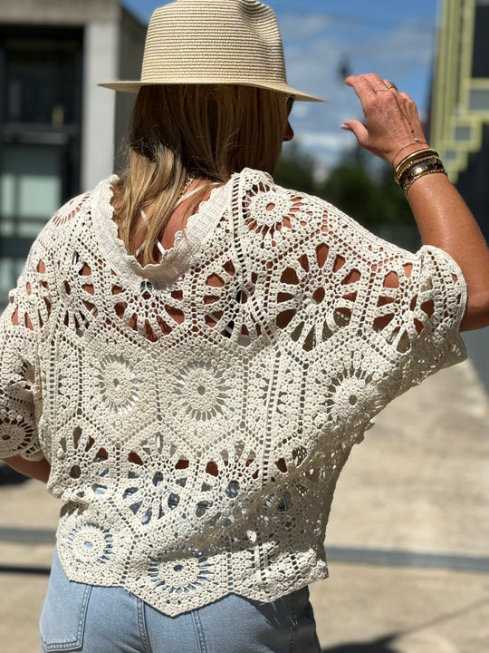 Pull crochet beige 8143