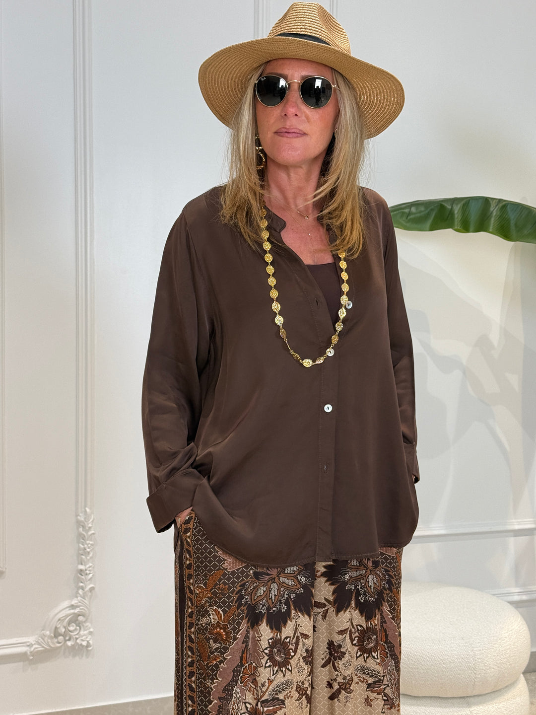 Chemise soie choco uni