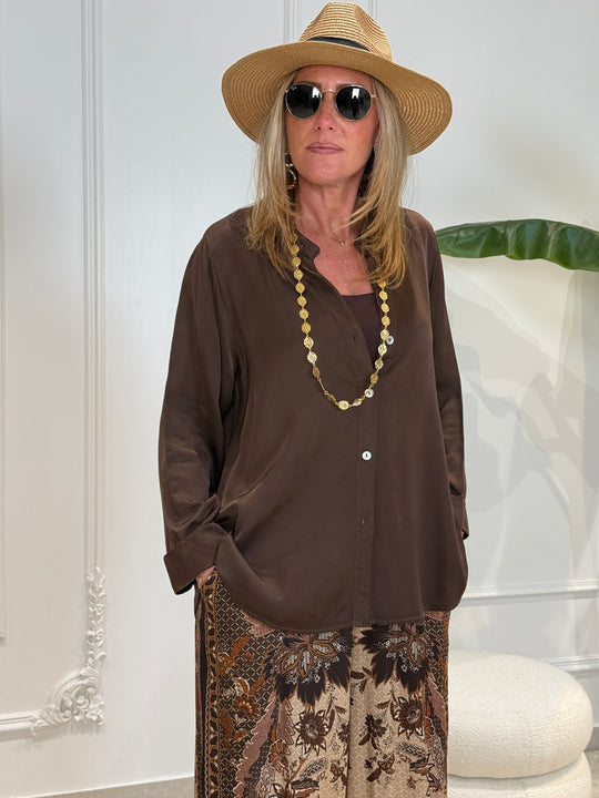 Chemise soie choco uni