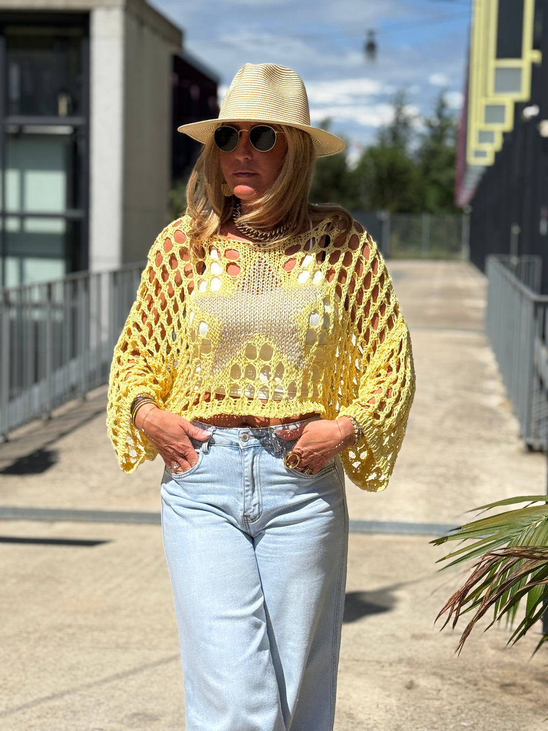 Pull crochet étoile or 2129