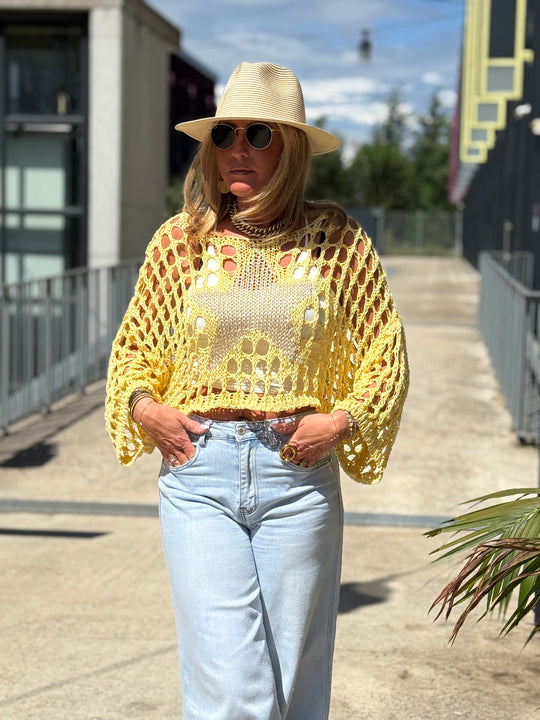 Pull crochet étoile or 2129
