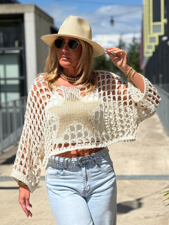Pull crochet étoile or 2129