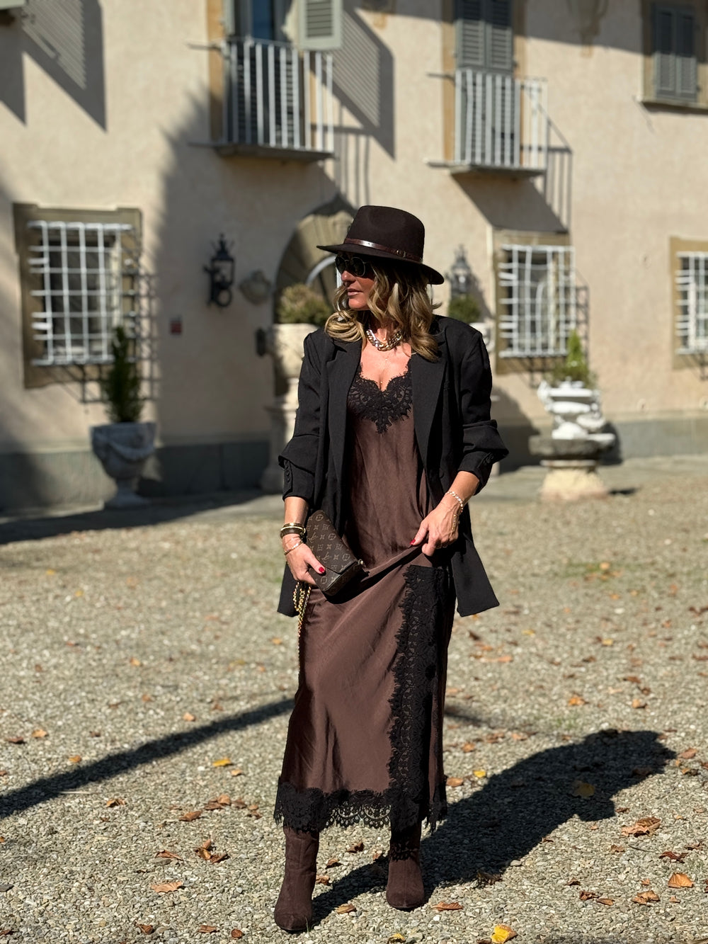 Robe satin longue dentelle 3058