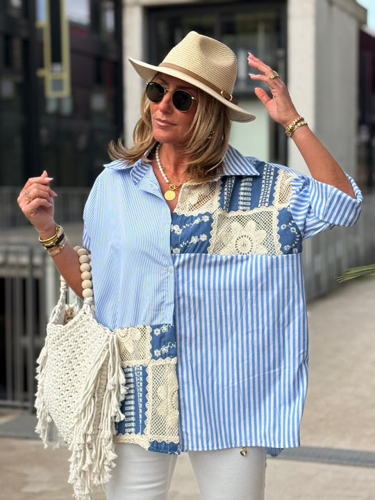 Chemise bleu rayure patchwork