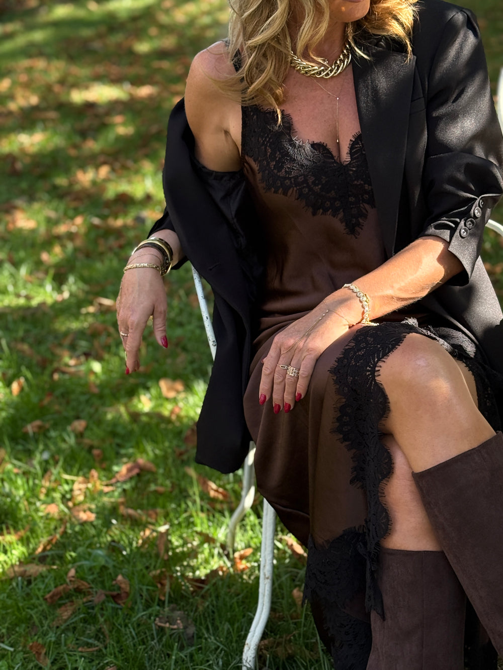 Robe satin longue dentelle