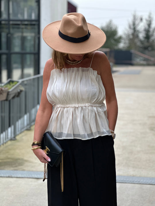 Top bustier plissé en beige /J0063