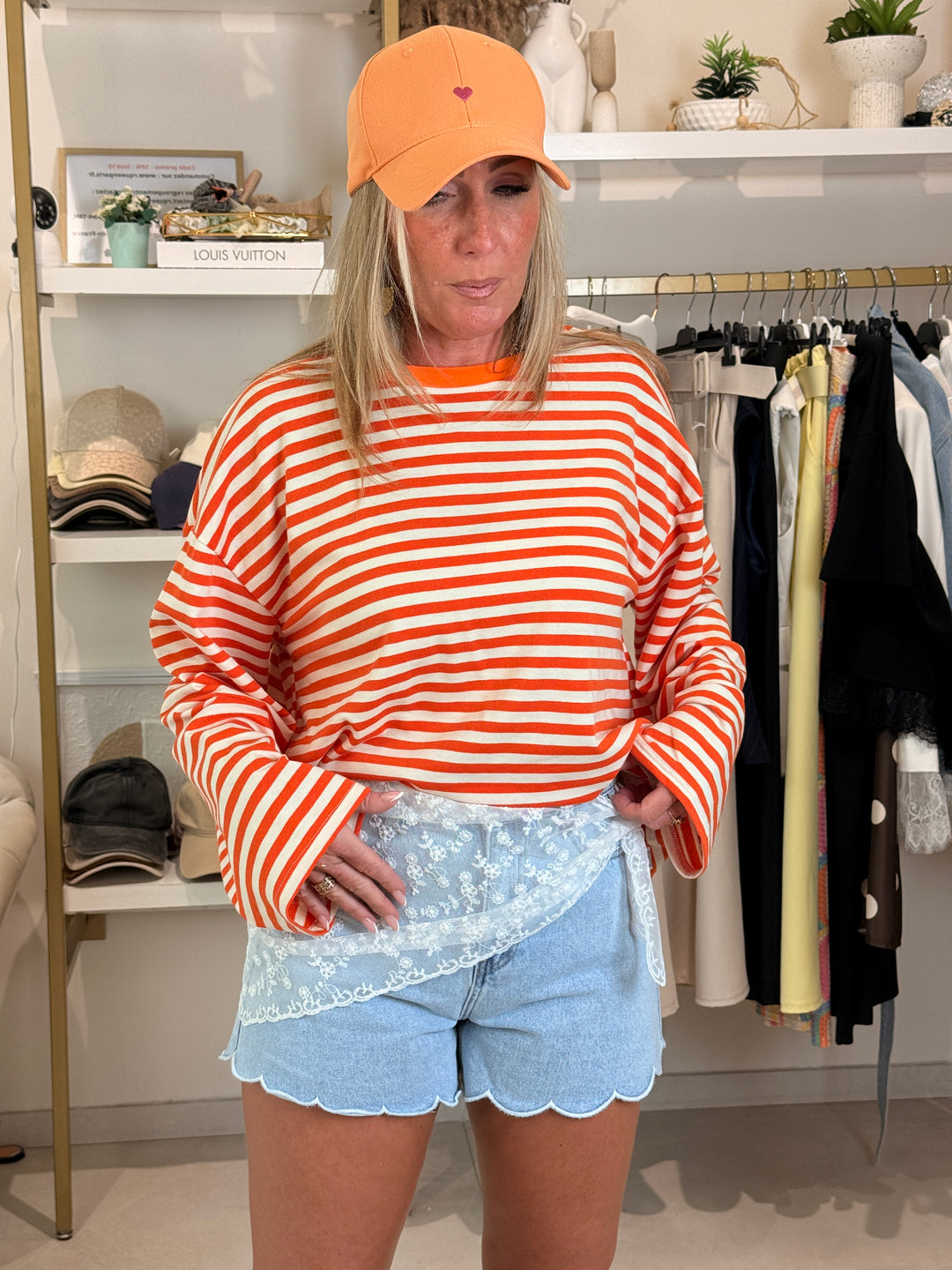 T-shirt rayure Orange manches longue T38109