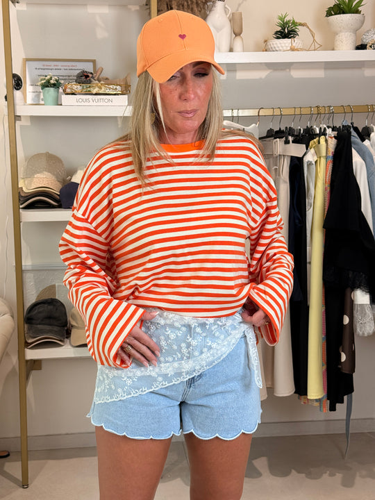 T-shirt rayure Orange manches longue T38109