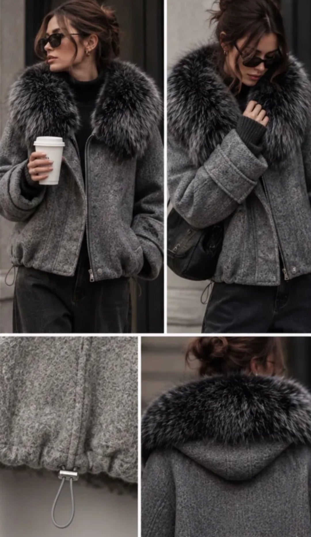 Veste Lainer capuche fourrure Gris 202396